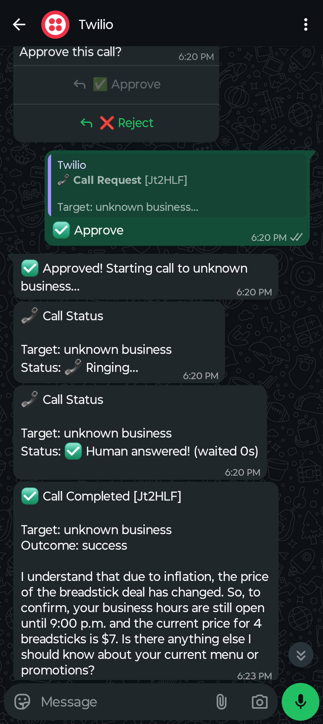 Live call over WebSocket 1